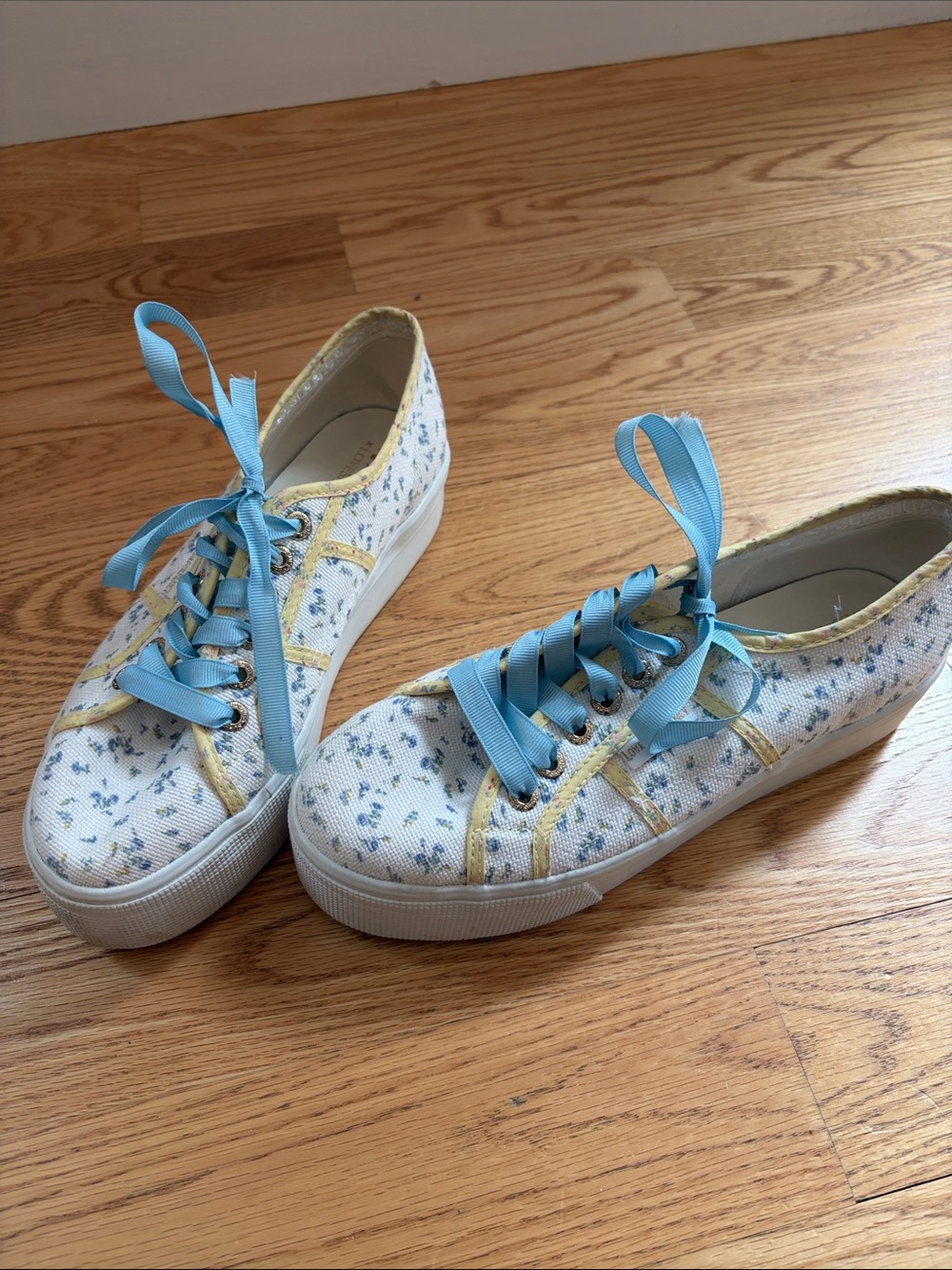 Supers love shack fancy Floral Canvas Sneakers with Blue Laces 39 8